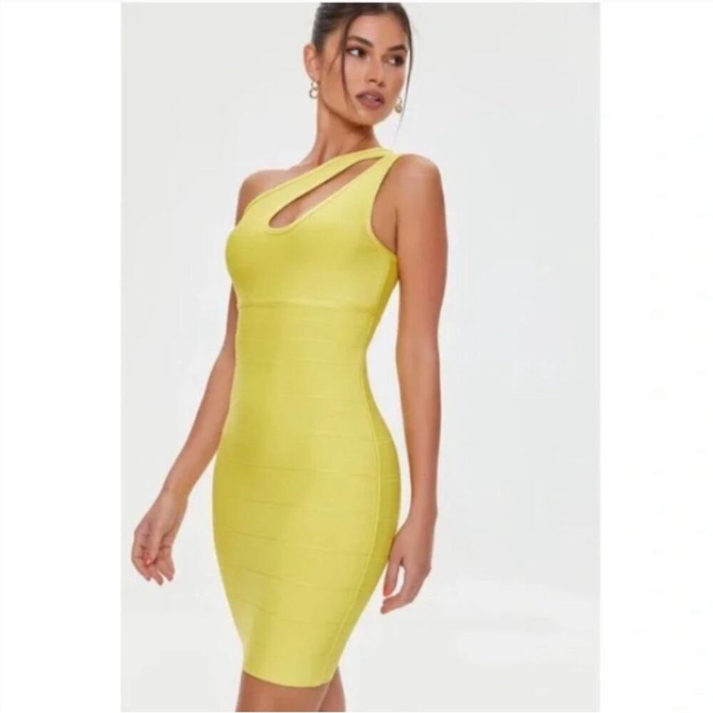 Herve Ledger Forever 21 Yellow Bandage Dress One Shoulder XXL